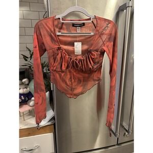 Shear Cropped Top Urban Oufitters Rose Motif  Red SzS Festival Date Night Grad